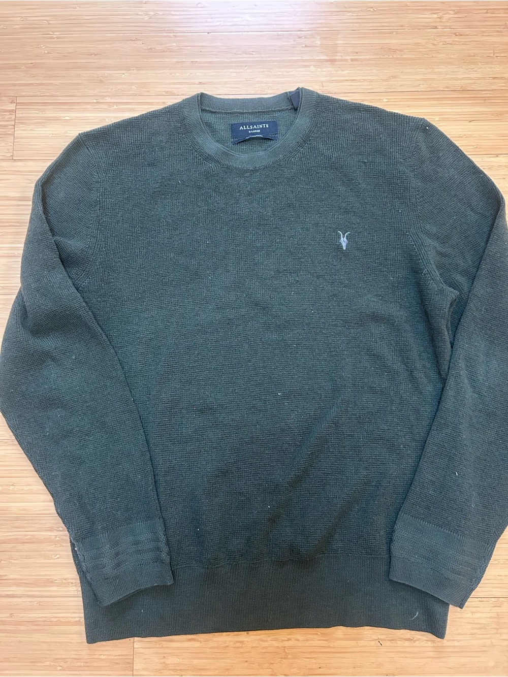 All Saints Men's Olive Green Crewneck Sweater